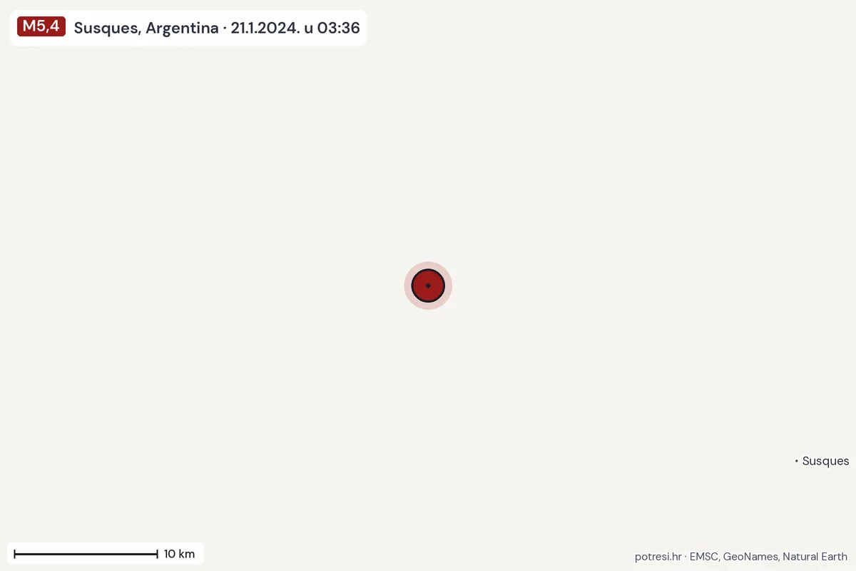 Karta: okolica epicentra, 60 km, potres M5,4, Susques, Argentina, 21.1.2024.