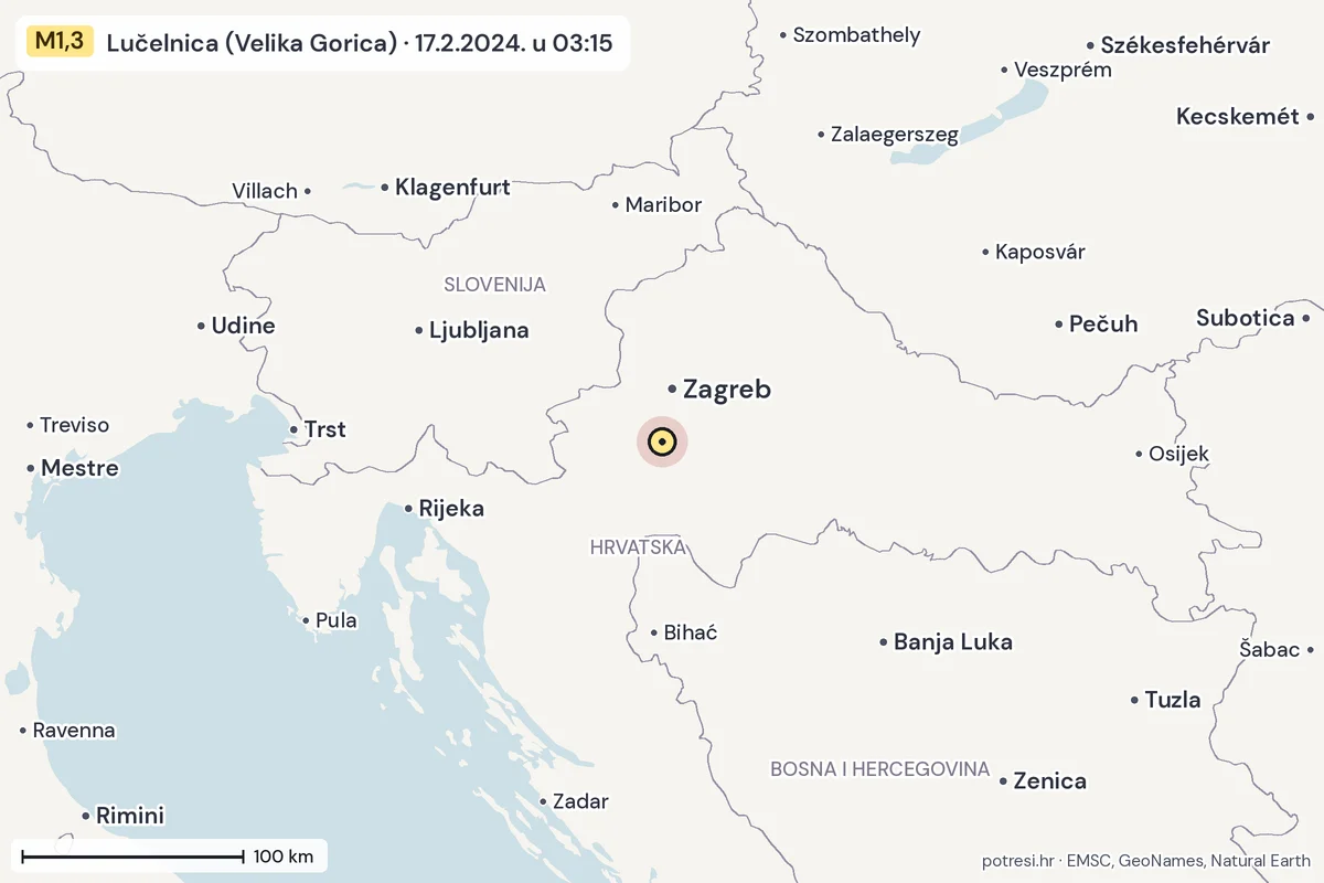 Karta: šire područje, 600 km, potres M1,3, Lučelnica (Velika Gorica), 17.2.2024.