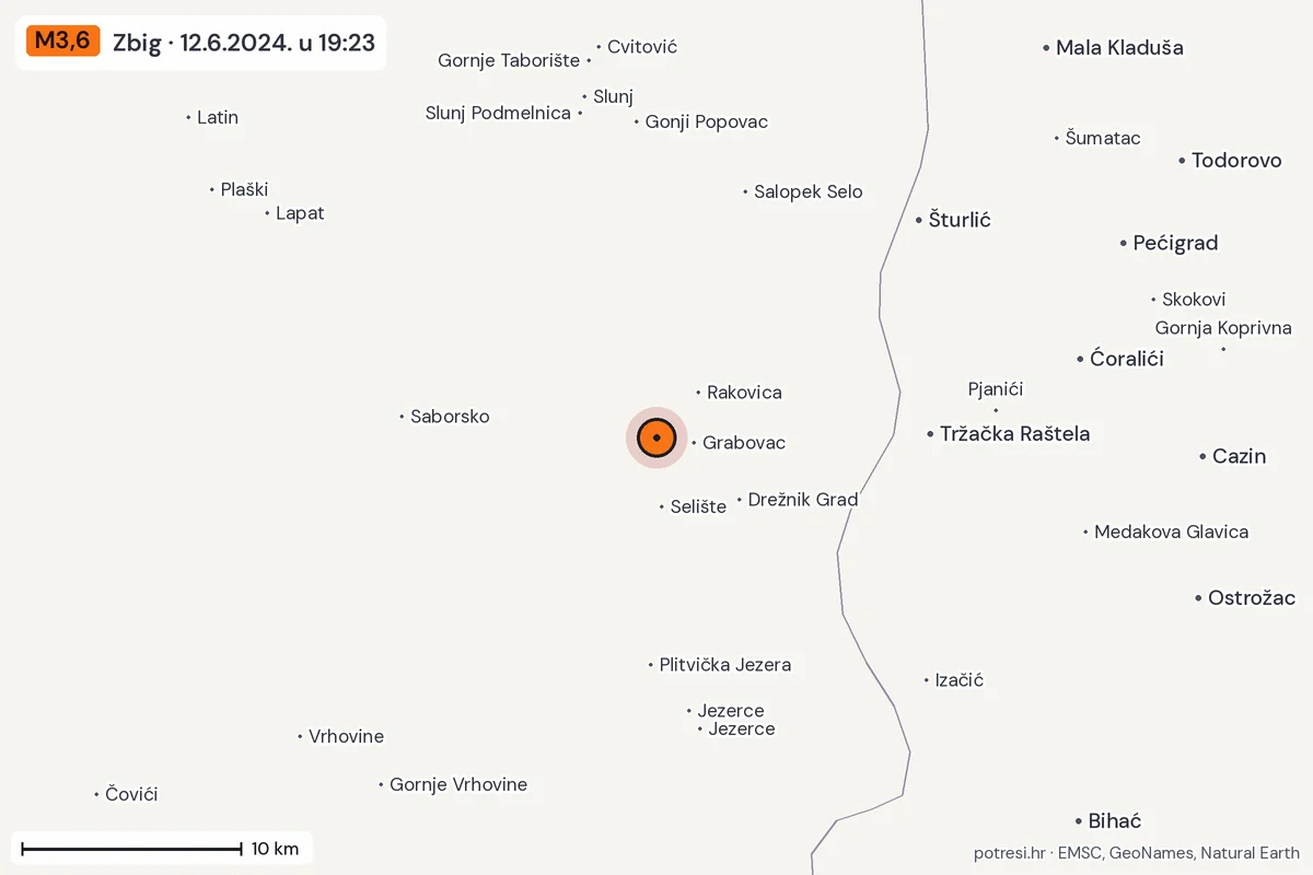 Karta: okolica epicentra, 60 km, potres M3,6, Zbig, 12.6.2024.