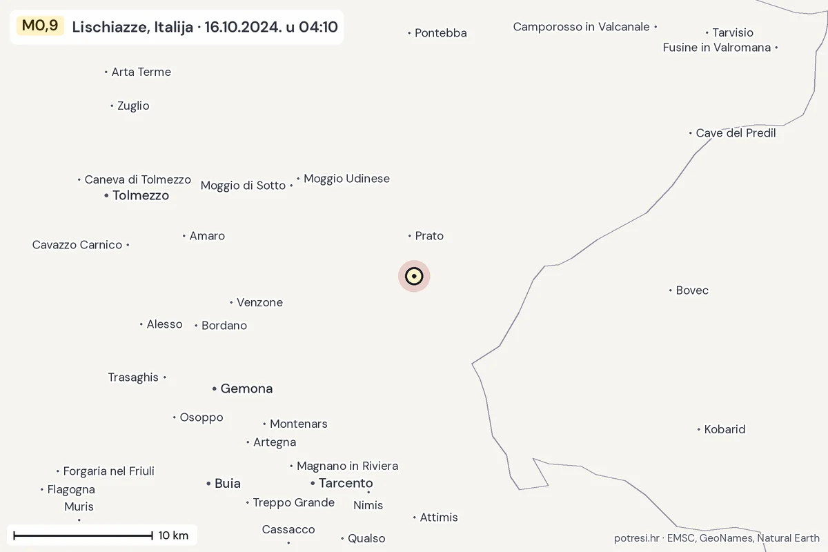 Karta: okolica epicentra, 60 km, potres M0,9, Lischiazze, Italija, 16.10.2024.