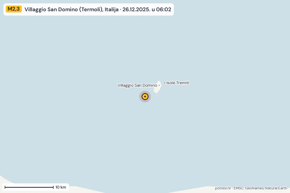 Karta: okolica epicentra, 60 km, potres M2,3, Villaggio San Domino (Termoli), Italija, 26.12.2025.