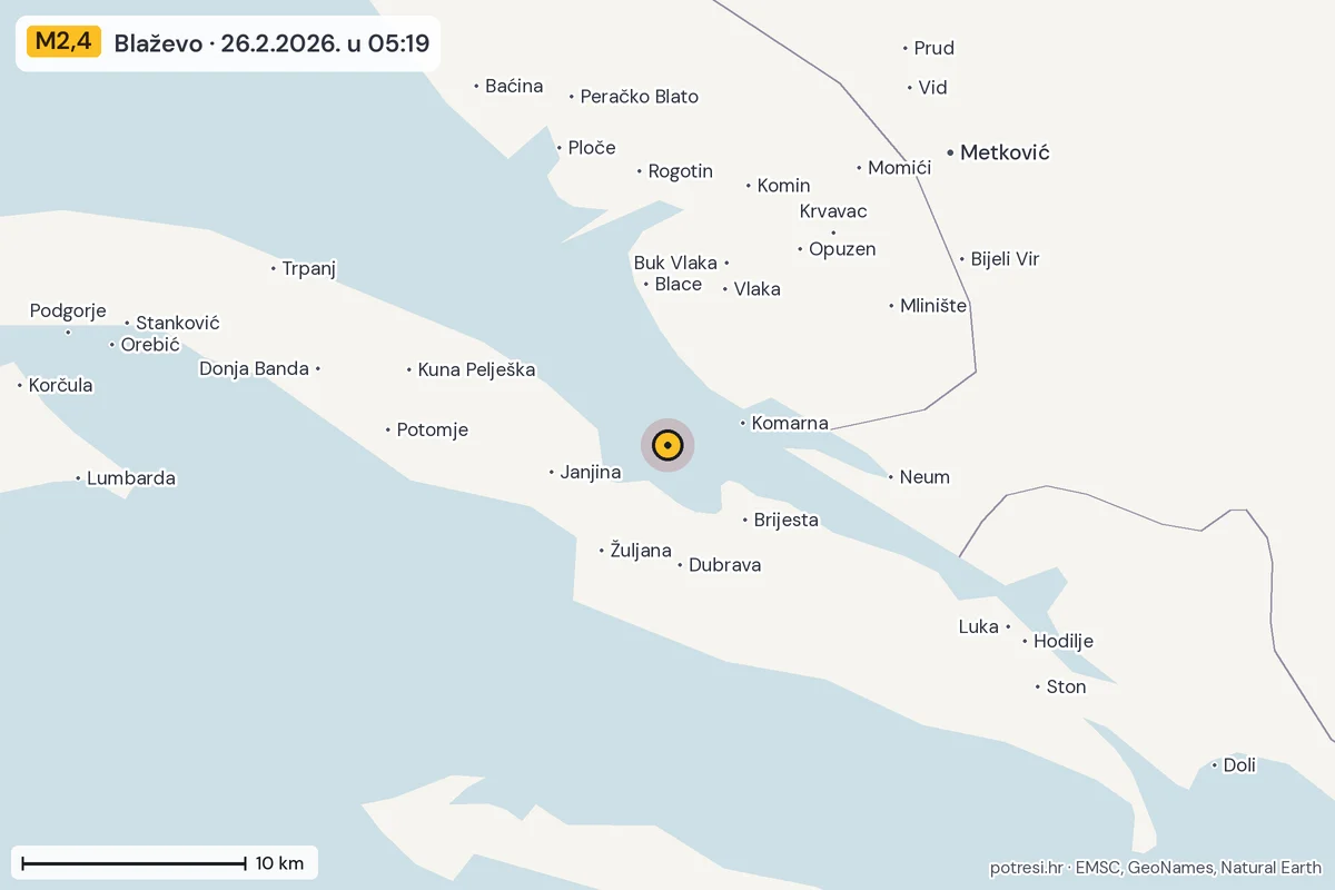 Karta: okolica epicentra, 60 km, potres M2,4, Blaževo, 26.2.2026.
