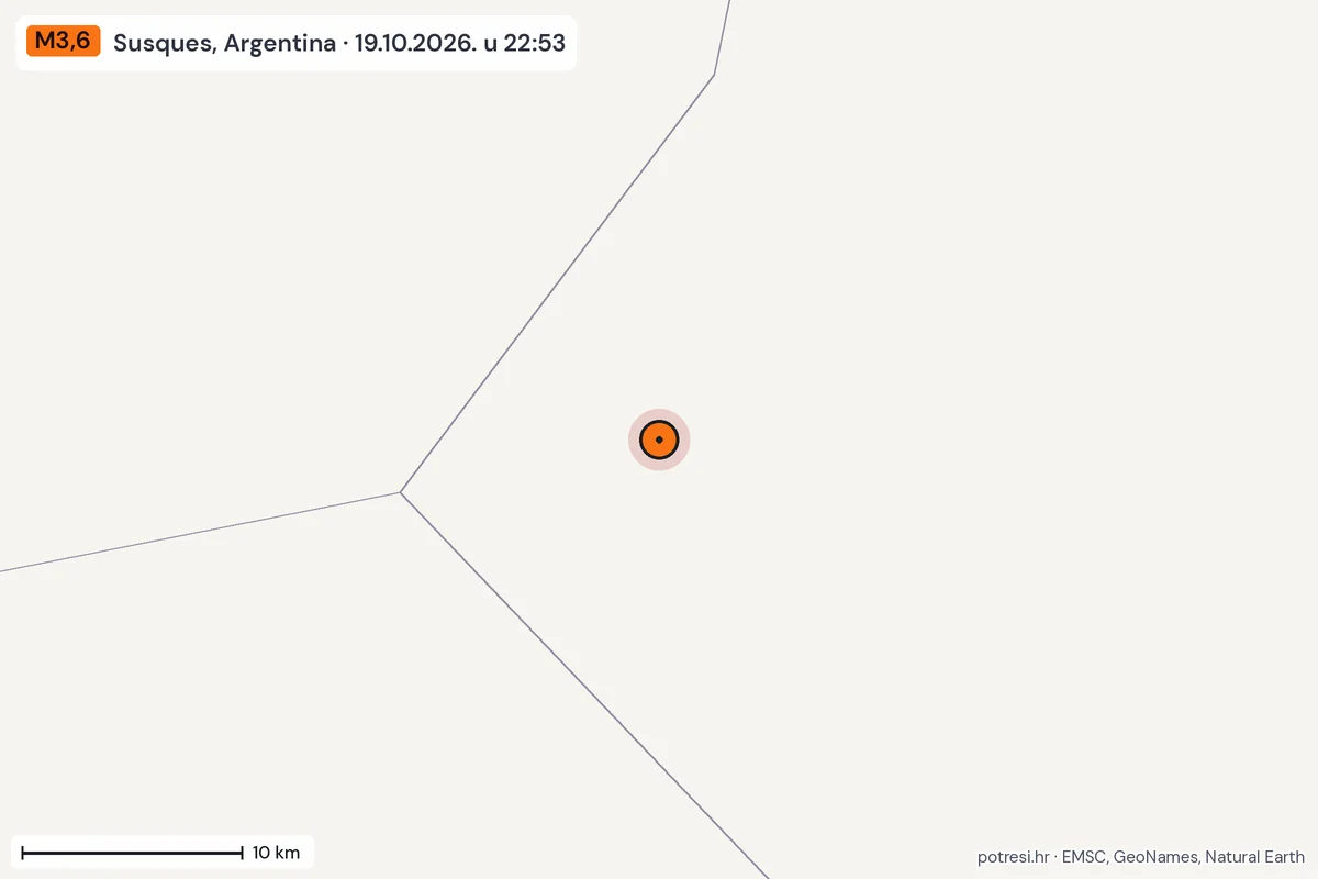 Karta: okolica epicentra, 60 km, potres M3,6, Susques, Argentina, 19.10.2026.