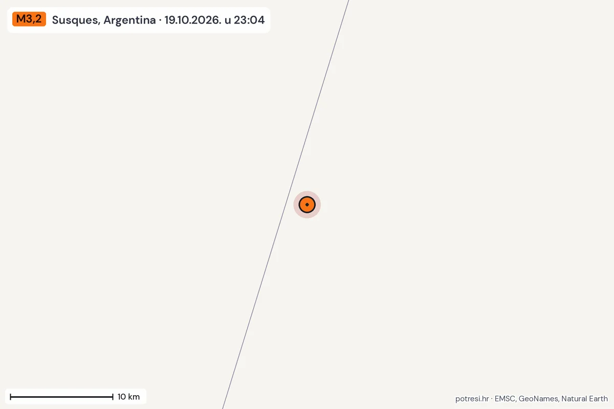 Karta: okolica epicentra, 60 km, potres M3,2, Susques, Argentina, 19.10.2026.