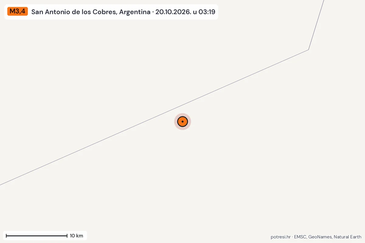 Karta: okolica epicentra, 60 km, potres M3,4, San Antonio de los Cobres, Argentina, 20.10.2026.