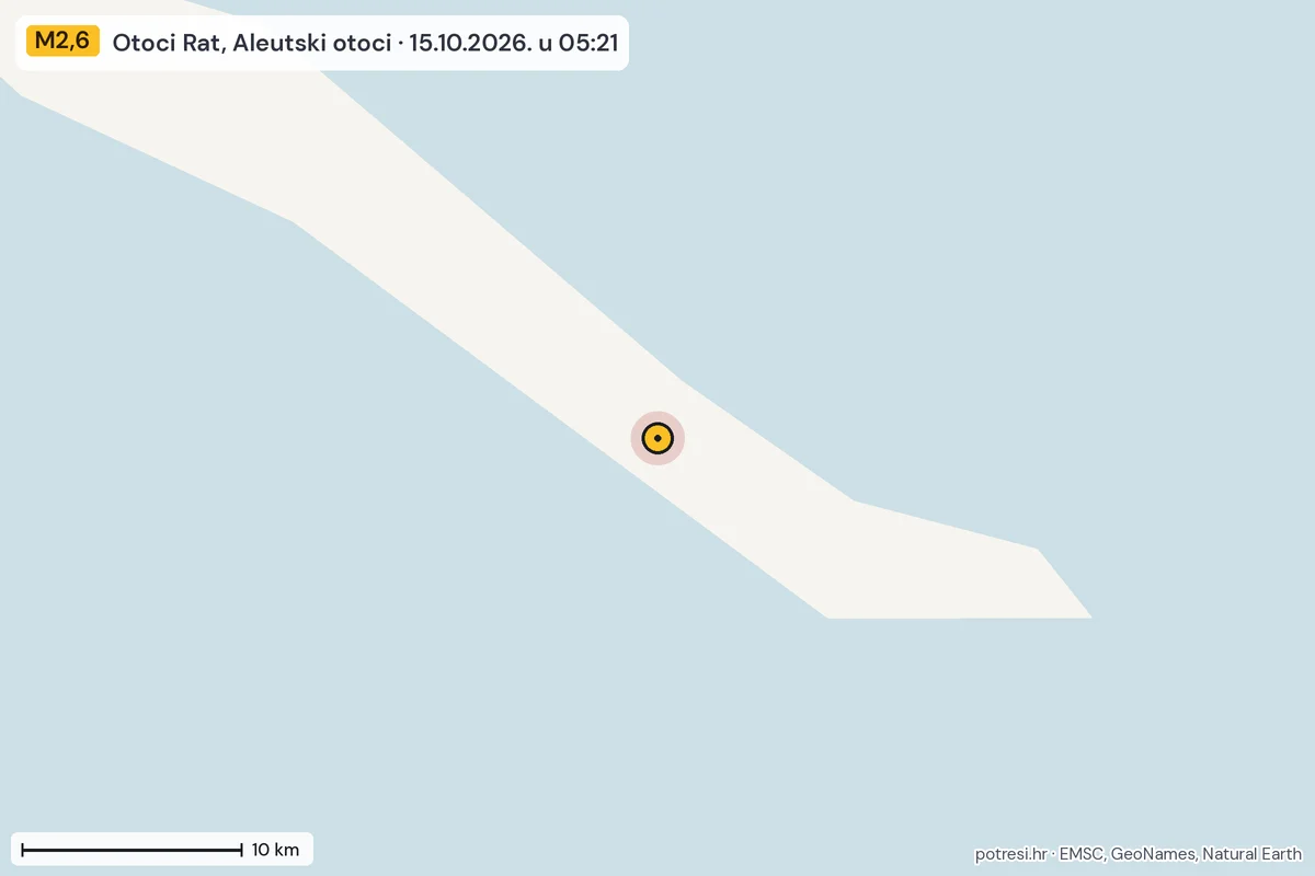Karta: okolica epicentra, 60 km, potres M2,6, Otoci Rat, Aleutski otoci, 15.10.2026.