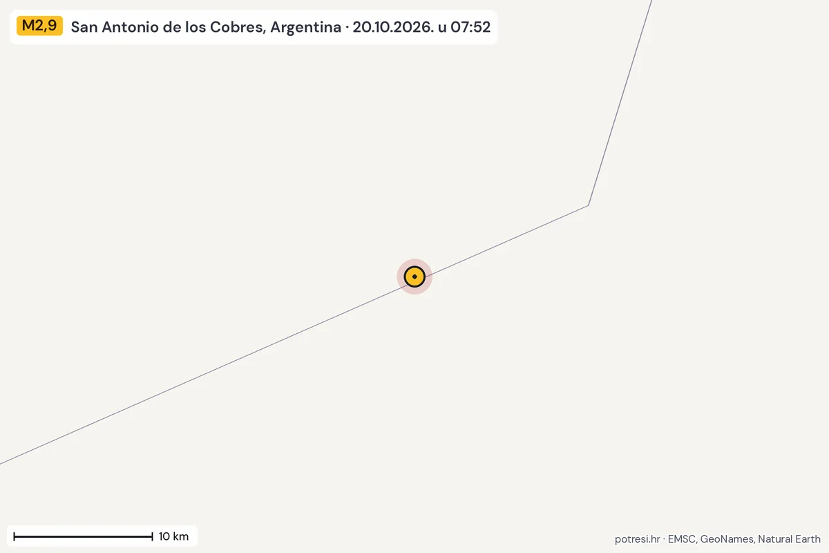 Karta: okolica epicentra, 60 km, potres M2,9, San Antonio de los Cobres, Argentina, 20.10.2026.