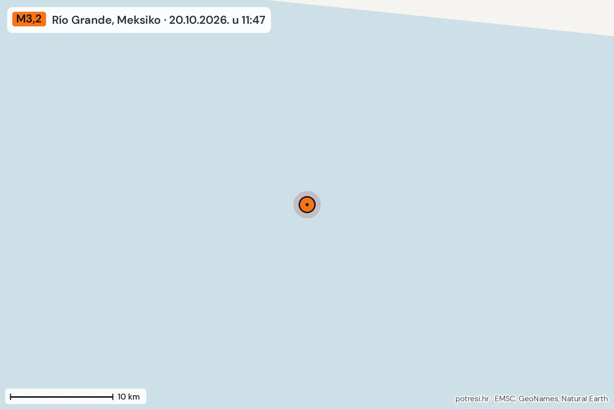 Karta: okolica epicentra, 60 km, potres M3,2, Río Grande, Meksiko, 20.10.2026.