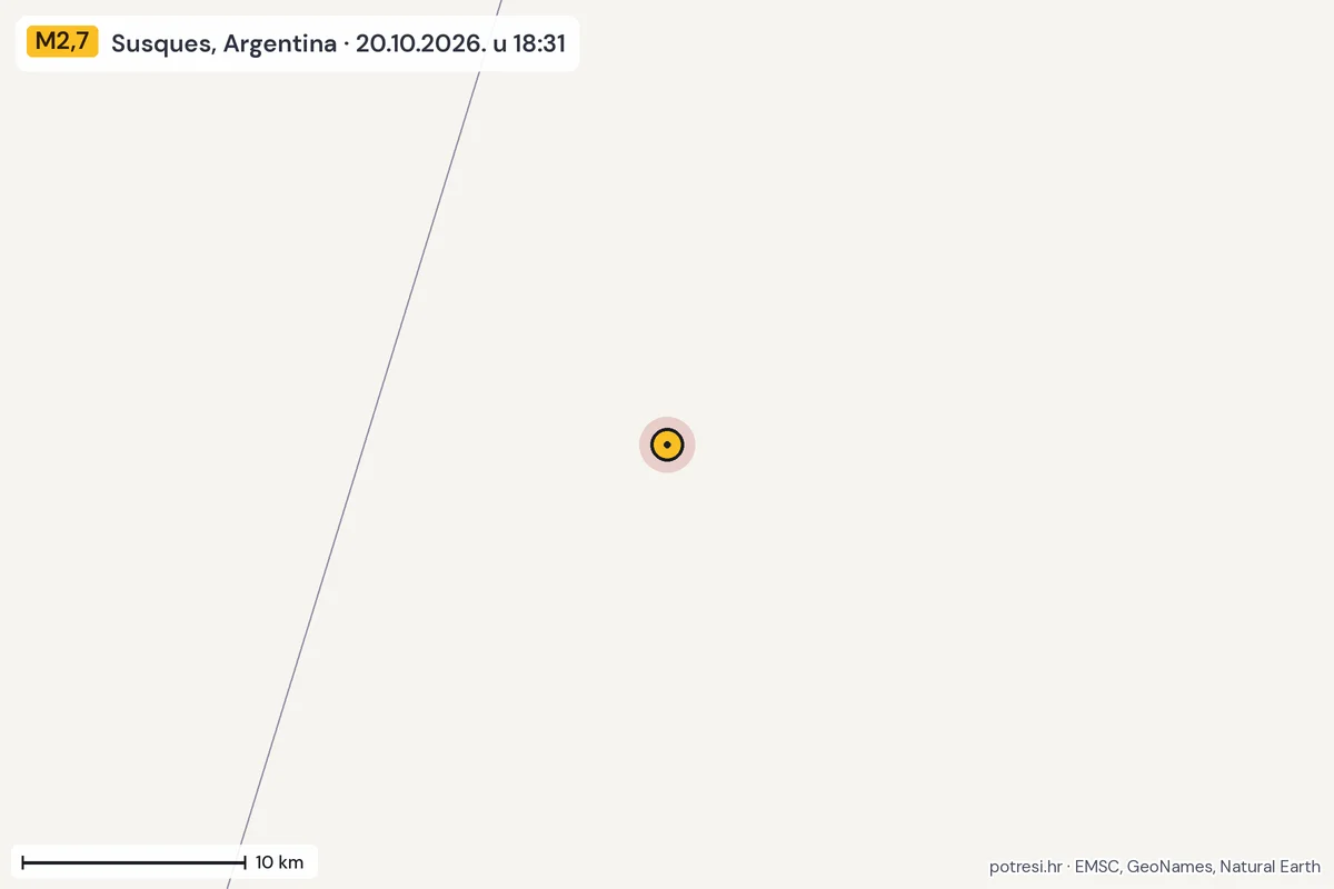 Karta: okolica epicentra, 60 km, potres M2,7, Susques, Argentina, 20.10.2026.