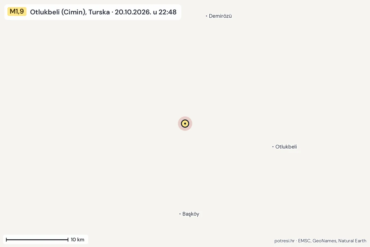 Karta: okolica epicentra, 60 km, potres M1,9, Otlukbeli (Cimin), Turska, 20.10.2026.