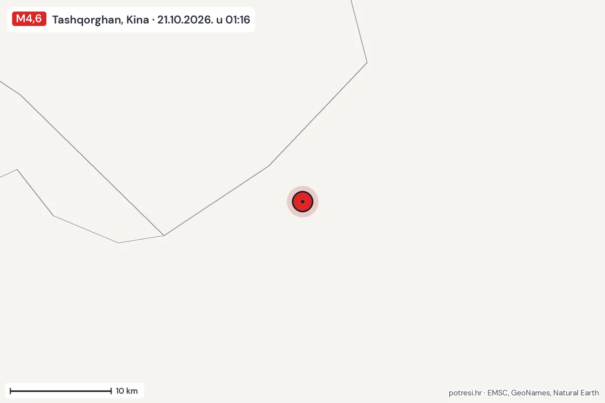 Karta: okolica epicentra, 60 km, potres M4,6, Tashqorghan, Kina, 21.10.2026.
