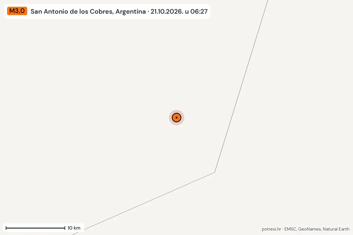 Karta: okolica epicentra, 60 km, potres M3,0, San Antonio de los Cobres, Argentina, 21.10.2026.