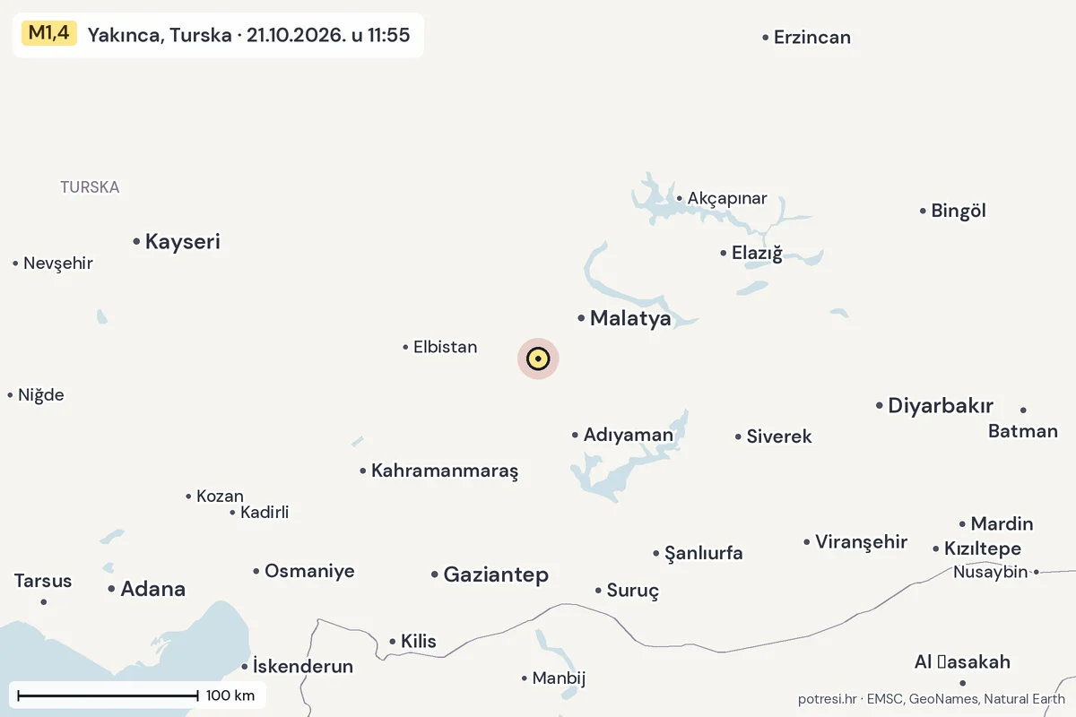 Karta: šire područje, 600 km, potres M1,4, Yakınca, Turska, 21.10.2026.