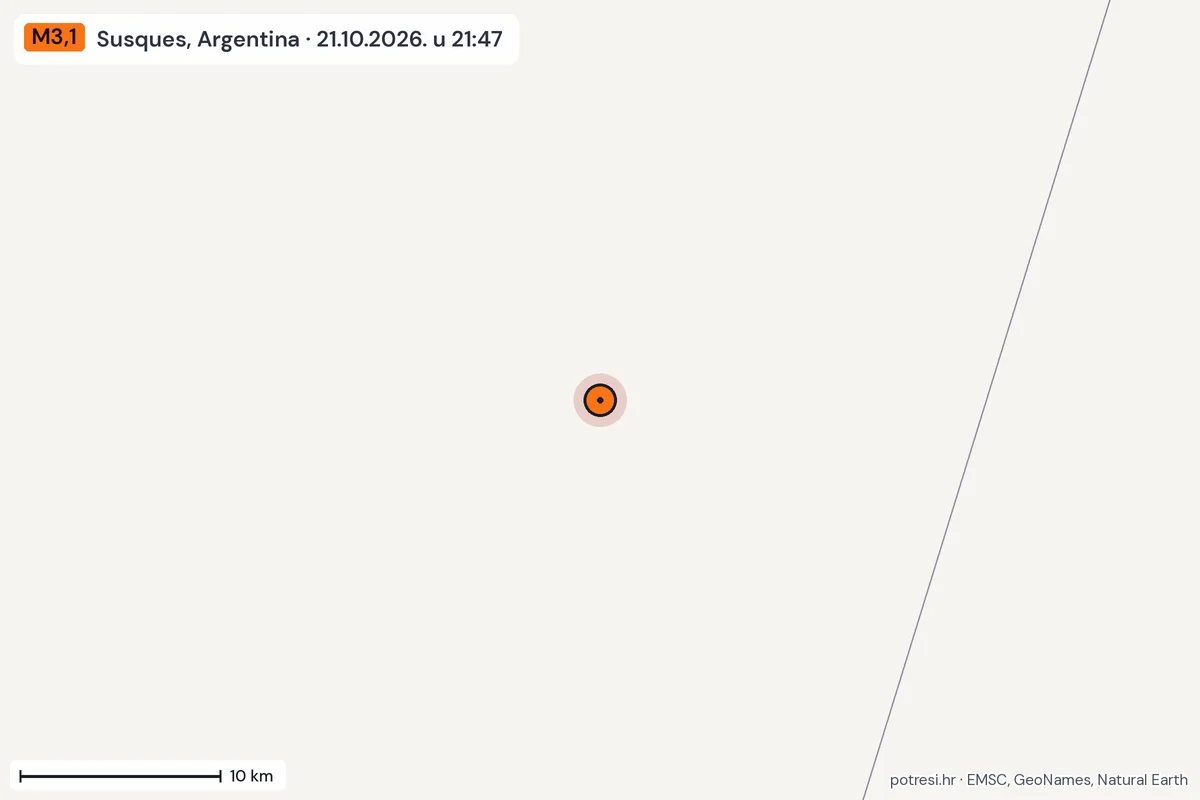 Karta: okolica epicentra, 60 km, potres M3,1, Susques, Argentina, 21.10.2026.