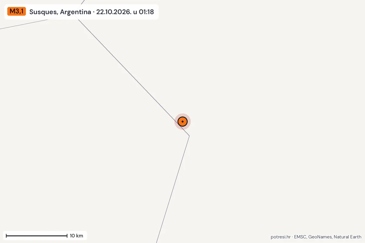 Karta: okolica epicentra, 60 km, potres M3,1, Susques, Argentina, 22.10.2026.