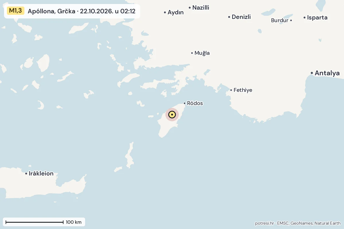 Karta: šire područje, 600 km, potres M1,3, Apóllona, Grčka, 22.10.2026.