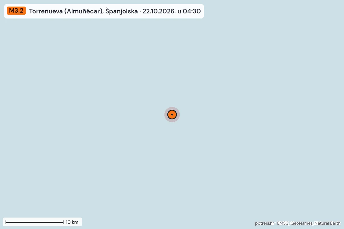 Karta: okolica epicentra, 60 km, potres M3,2, Torrenueva (Almuñécar), Španjolska, 22.10.2026.