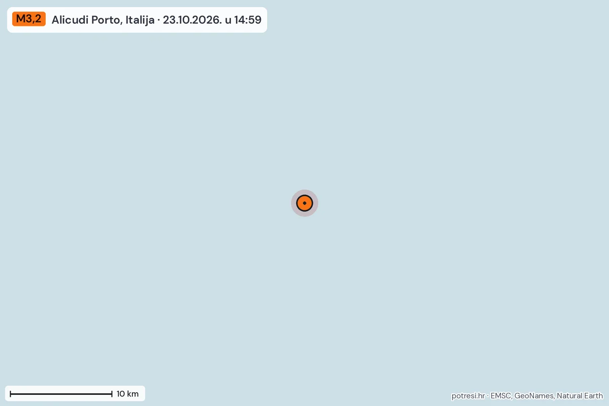 Karta: okolica epicentra, 60 km, potres M3,2, Alicudi Porto, Italija, 23.10.2026.
