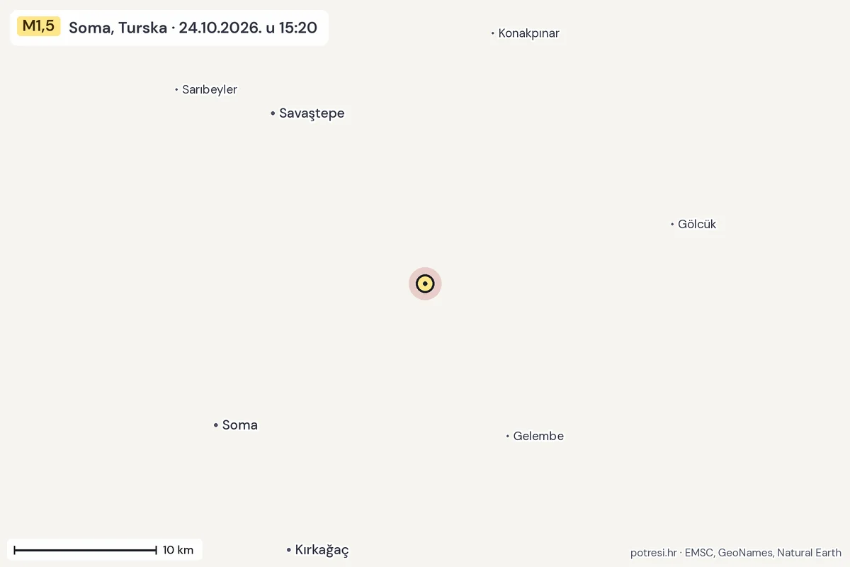 Karta: okolica epicentra, 60 km, potres M1,5, Soma, Turska, 24.10.2026.