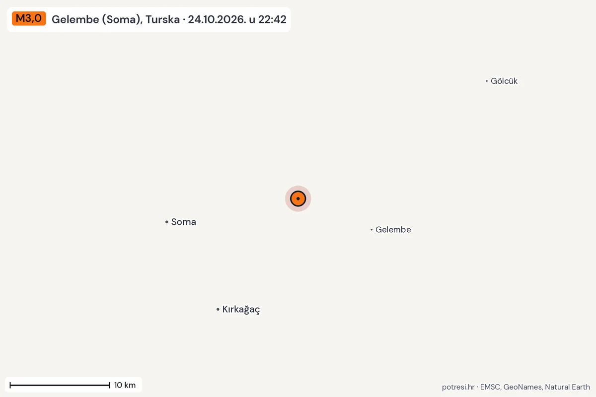 Karta: okolica epicentra, 60 km, potres M3,0, Gelembe (Soma), Turska, 24.10.2026.